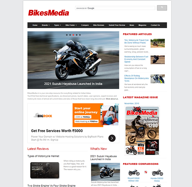 Screenshot from Automobile Website BikesMedia homepage