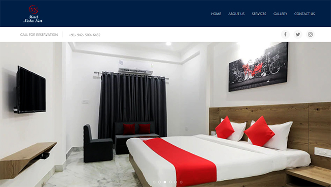Screenshot from Hotel Website- Hotel Nisha Nest homepage