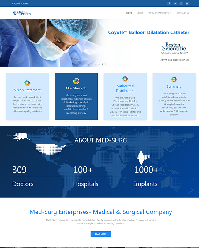 Front page cover of Med Surg Enterprises website