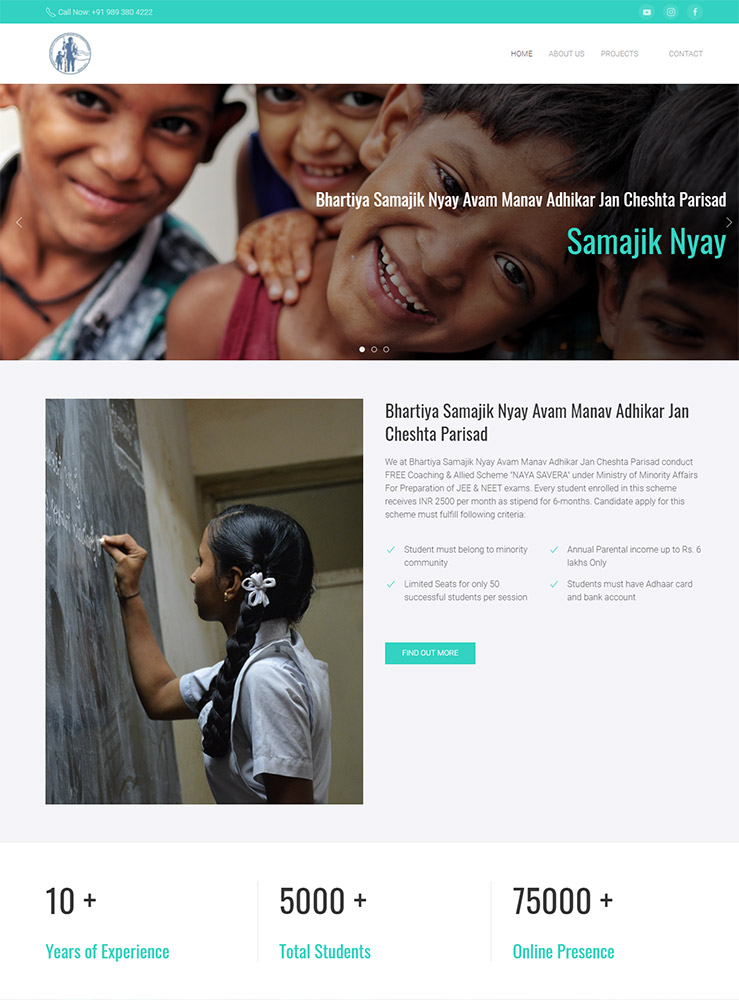 Front page cover of Samajik Nyay NGO website