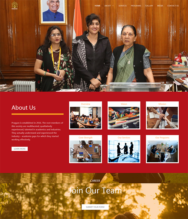 Screenshot from NGO Website Pragyan homepage